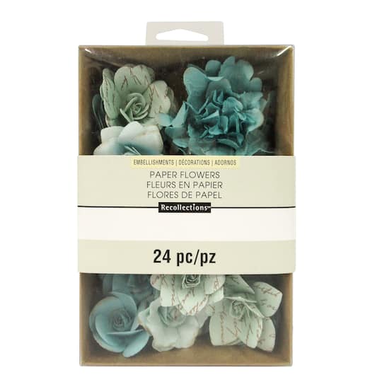 12 Packs: 24 ct. (288 total) Blue Printed Paper Flower Embellishments by Recollections&#x2122;